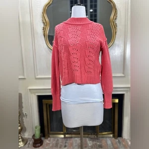 Free People Women’s Coral Knit Cropped Sweater Small Pink Boho Festival - Picture 1 of 9