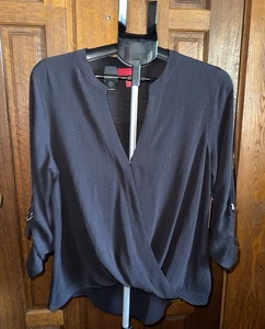 Jennifer Lopez Popover-Bluse vorne drapiert Rollärmel groß schwarz silber gestreift - Bild 1 von 10