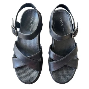 Sandalia de cuña para mujer Vionic Mar negra talla 6,5 zapatos cómodos  - Imagen 1 de 7