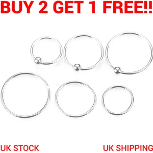 Sterling Silver Nose Ring Hoop Thin Tragus Helix Ear Lip Septum Piercing Nipple - Picture 1 of 6