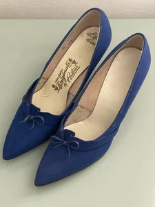 Vintage 1960er Originals von Antonio blau Wildleder Pfennigabsatz Gr. 7,5 Schleife Pump Deadstock - Bild 1 von 9