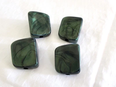 4 marbled dark green acrylic beads, 3D square shaped, 26 by 22 mm, NWOT - Image 1 of 4