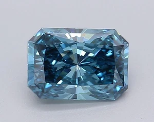 Fancy Vivid Blue Radiant 1.53 Cts VS2 Lab Grown CVD Diamond With Free Shipping - Picture 1 of 10