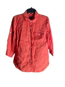 Talbots Women's Size M Pure Irish Linen Shirt Orange/Red Top Button Up - Picture 1 of 9