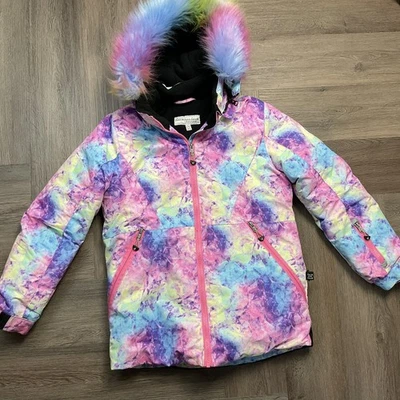 Chaqueta Deux Par Deux Niñas 10 Arco Iris Pastel Imitación Piel Capucha Invierno Esquí Unicornio Foto 1 de 4