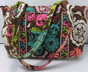 Vera Bradley Lola braun Druck Doppelgriff Schultertasche Beuteltasche 13" Made in USA - Bild 1 von 13