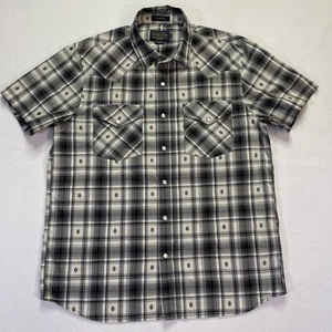 Pendleton Frontier Hemd Herren Large schwarz grau kariert Western Perlen Druckknopftaschen - Bild 1 von 11