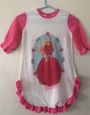 Vintage 1996  Barbie Girl Nightgown Pajama Dress White Pink - Image 1 of 4