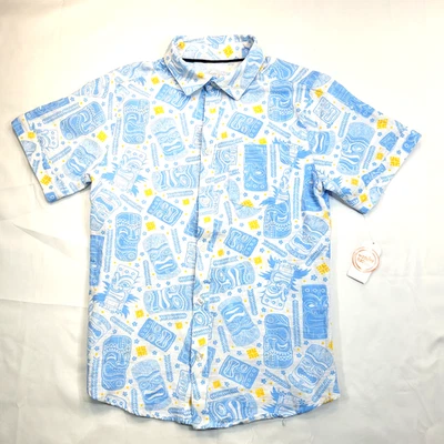 Boys XXL (18) Tiki Hawaiian Shirt Casual Dress Blue Button NWT - Image 1 of 4