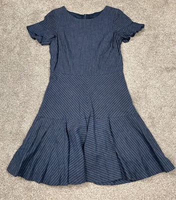 Vestido Banana Republic para mujer 8 caídas cintura rayas lino volantes oscuro academia Foto 1 de 4