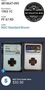 Lot of (2) 1963 Proof Lincoln Penny Cents Certified PF67RD NGC~BELOW NGC PRICE! - Picture 1 of 10