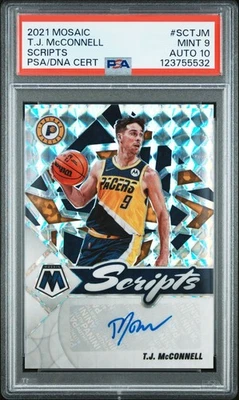 T.J. McConnell 2021 Mosaic Scripts Signed Card #SCTJM PSA 9 Auto 10 Cert # 55532 - Image 1 of 2