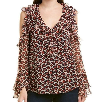 Top Diane Von Furstenberg para mujer talla XL mangas campana con volantes estampado animal boho Foto 1 de 4