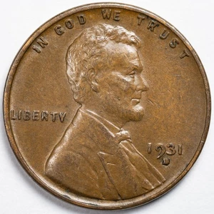 1931-D Almost Uncirculated (AU) Lincoln Wheat Penny Cent, Denver Mint - Picture 1 of 4