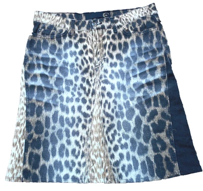 Saia elástica jeans leopardo Roberto Cavalli US$ 910 NOVA SEM ETIQUETAS ITÁLIA EUA 8 IT42 - Imagem 1 de 4
