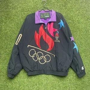 Vintage Atlanta 1996 Olympics Starter Jacket Mens XL Black 100 Year Big Flame - Picture 1 of 14