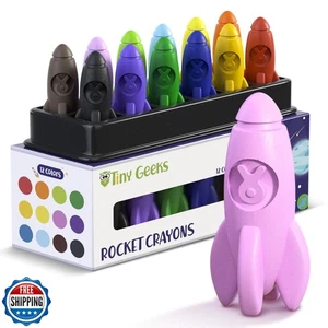 TinyGeeks 12 Rocket Crayons - Non Toxic, Washable - For Toddlers, Kids Ages 4 - Picture 1 of 5