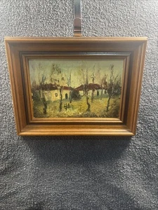 Unikat Original Ölgemälde von Landhäusern (europäisch) ? Bord gerahmt - Bild 1 von 10