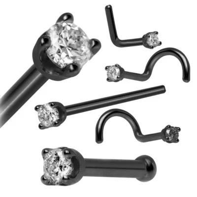 5 peças CZ Gems anel de parafuso prisioneiro de nariz de torção curva L reta 316L pinos de aço parafusos de osso 20G - Imagem 1 de 4