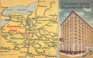 Williamsport, PENNSYLVANIA  - The Lycoming Hotel - ADVERTISING - MAP - Picture 1 of 2