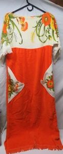Vtg 60s-70s Terrycloth Towel Bath Robe Swim Cover Up ORANGE Mod Flowers - Picture 1 of 7