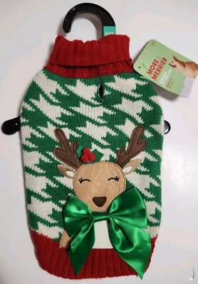 More & Merrier Christmas Reindeer Pet Sweater Size XXS (9-11 In) - Image 1 of 3