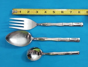 Reed & Barton Bamboo Serving Spoon & Fork Sugar Spoon Stainless Flatware - Picture 1 of 8