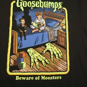 T-SHIRT MAGLIETTA GOOSEBUMPS BEWARE OF THE MONSTERS BOOK Uomo M Nera - Foto 1 di 3