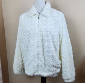 Alfred Dunner Floral Rose Jacket Womens Petite Medium Ivory White Faux Fur Coat - Picture 1 of 22