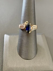 14KT Yellow Gold Sapphire and Diamond Ring. Size 7 (S266) - Picture 1 of 9
