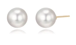 StoneHenge 14K Pearl Earrings P1312 Silver 925 Cubic Crystal Pearl 14K Yellow Go - Picture 1 of 4