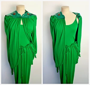 Rare Vintage 1970's Ossie Clark Green Set - 3 Piece Suit Jacket Top Trousers S M - Picture 1 of 24
