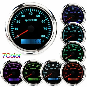 85mm Auto Marine Tachometer Tacho LCD Boat Car Truck RPM Gauge Meter 0-8000RPM - Picture 1 of 12