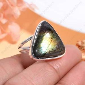 Anillo de labradorita con destello amarillo de plata de ley 925 - Joyería clásica de labradorita - Imagen 1 de 4