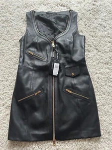 New VERSACE  Leather mini Women’s Dress full zip Sleeveless Size 48 MSRP $4025 - Picture 1 of 8