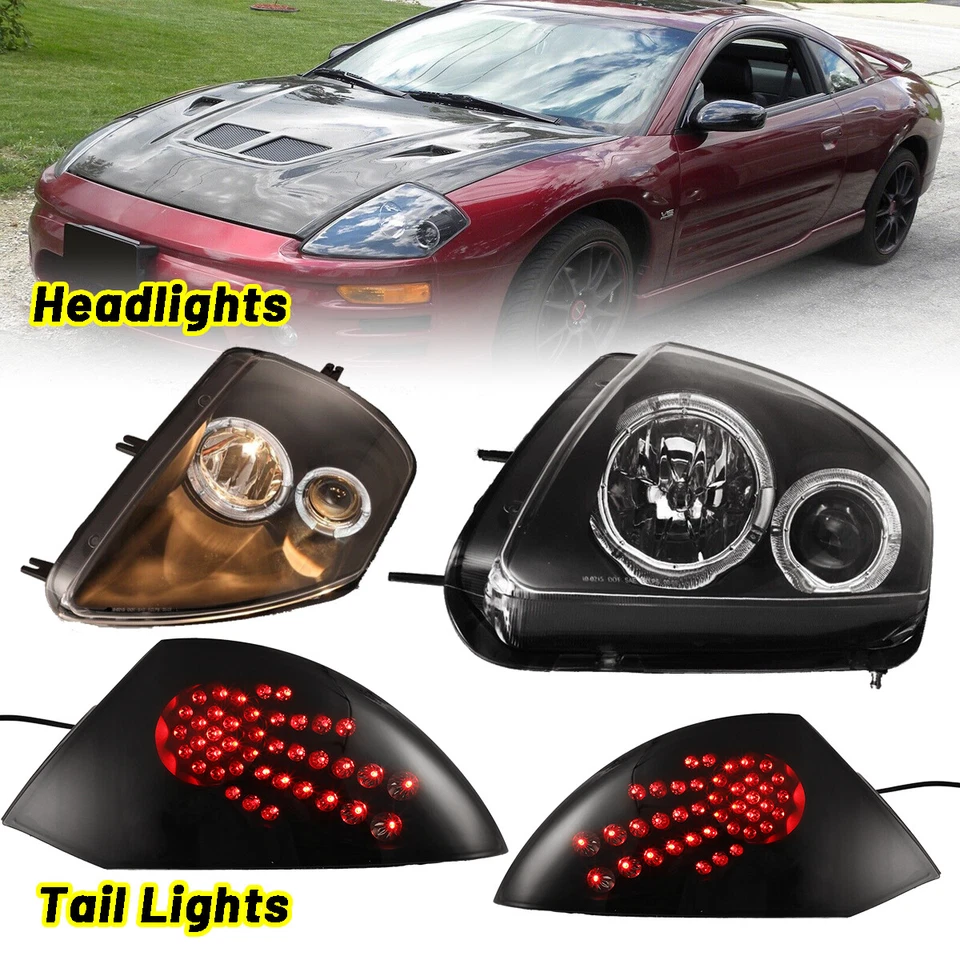 Headlights + LED Tail Lights Set For 2000-2005 Mitsubishi Eclipse Projector Lamp Foto 1 de 4