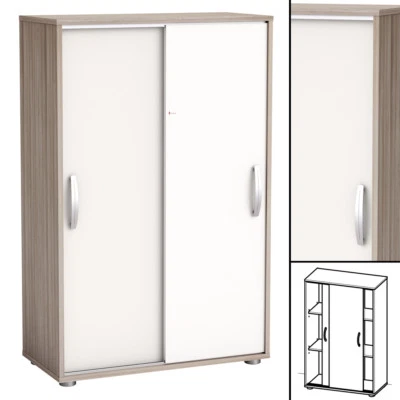 Kommode NANO Shannon-Eiche Weiss Schiebetüren Wäscheschrank Badschrank Diele - Bild 1 von 3