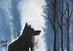 Watercolor ACEO 2.5" x 3.5" Original Painting by Mary King - Wolf - Picture 1 of 1