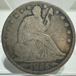 1855 O SENTADO LIBERTY MEDIO DÓLAR DE PLATA 50C BUEN G - Imagen 1 de 2