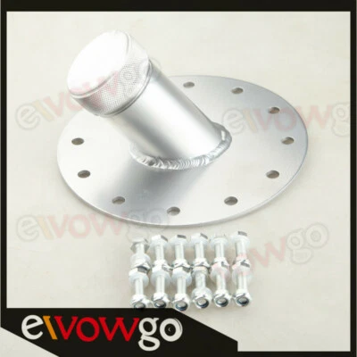 45 Degree 12 Bolt Flange Aluminum Fuel Cell Fast Fill Filler Neck & Cap Silver - Image 1 of 4
