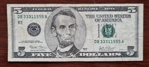 2003 Five Dollar Bill $5 FANCY SERIAL NO 33311555 Federal Reserve Note #81497 - Picture 1 of 2