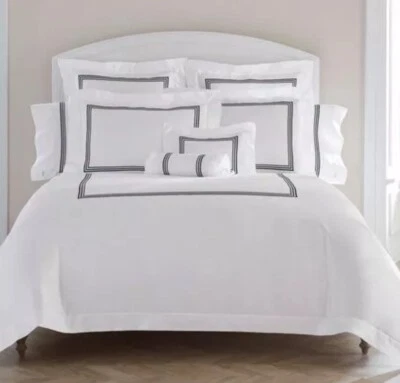 Funda nórdica Pratesi Tre Righe blanca/algodón carbón Queen nueva en caja 91”x87” Foto 1 de 4