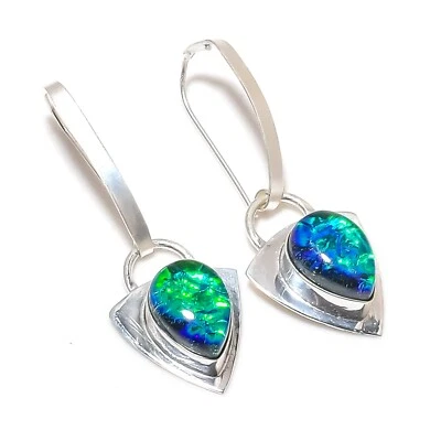 Blue Triplet Opal Gemstone Handmade 925 Sterling Silver Earrings Jewelry For Her - Image 1 of 4