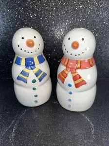 Ceramic Snowmen With Scarves  4" Salt & Pepper Shakers - Picture 1 of 6