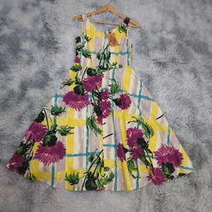 NEW Revival A-Line Dress Womens 8 Yellow Multi Floral 'House of Bloom' Retro Mod - Picture 1 of 20