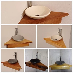 Kompletter Eckwaschtisch Massivholz Holz Baumkante Gäste WC Bad Eckwaschbecken - Bild 1 von 17