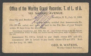 1893 PC BROOKLYN NY NOTIZ VON WÜRDIGER GRAND BLOCKFLÖTE T VON L VON A? HAT BIEGUNGEN - Bild 1 von 1