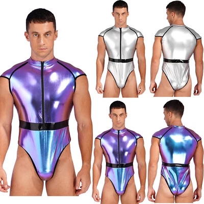 Fantasia de astronauta masculina festa collant adulto bodysuit clubwear macacão aparência molhada - Imagem 1 de 3