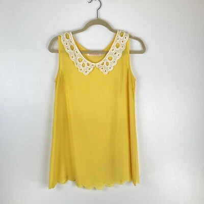 Allegra K Womens Small Blouse Tunic  Crochet Sleeveless Scalloped Hem Yellow - Image 1 of 4