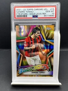 Topps UEFA 2021 cromo Tonali future stars dorado refractor lava PSA 10 - Imagen 1 de 2